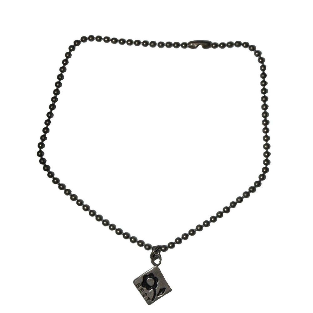 Vintage Y2K Silver Tone Ball Bead Chain Anklet Flower Best Friend Bracelet 10"